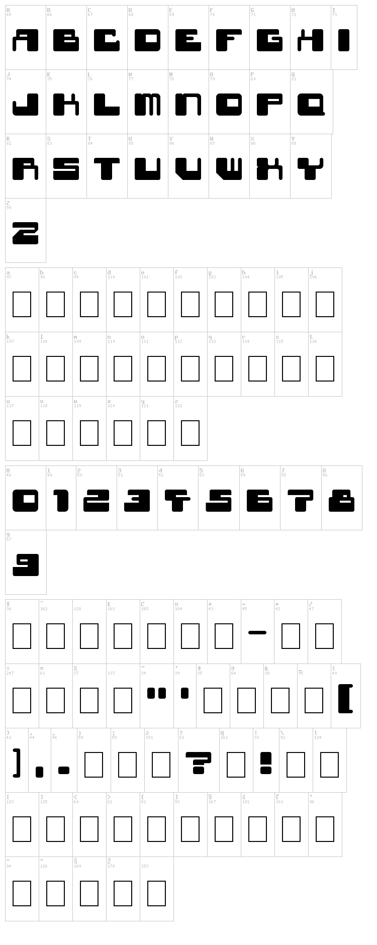 Star Waves font map